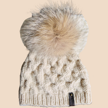 Load image into Gallery viewer, Hand knit Recycled Cashmere hat with recycled fur pompom
