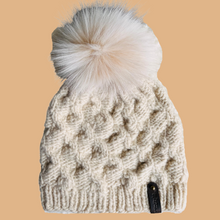 Load image into Gallery viewer, Hand knit Recycled Cashmere hat with recycled fur pompom
