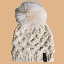 Load image into Gallery viewer, Hand knit Cashmere hat with recycled fur pompom
