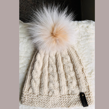 Load image into Gallery viewer, Hand knit Cashmere hat with recycled fur pompom
